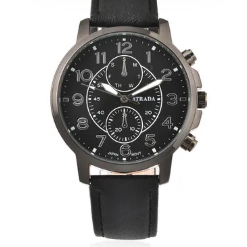 Black Watch With Black Faux Leather Strap
